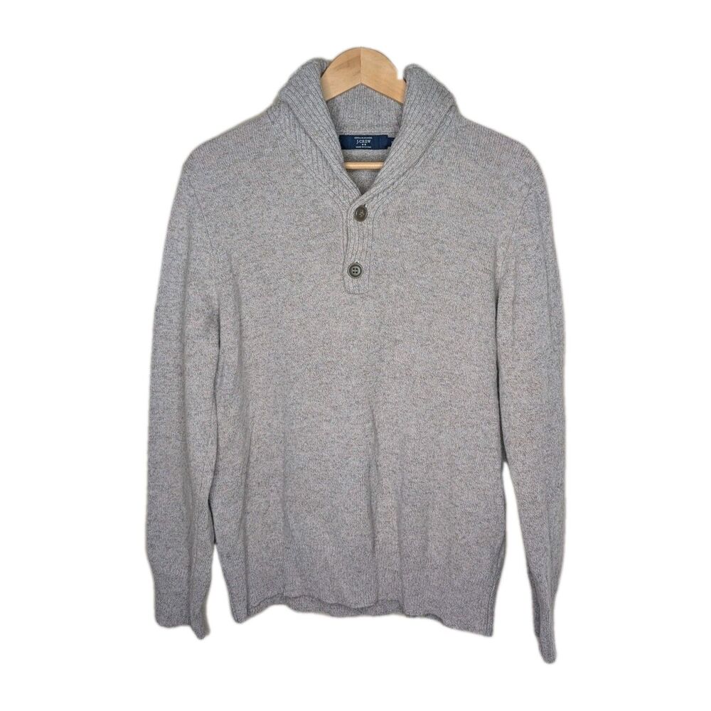 J.Crew Men's 100% Lambswool Sweater - Cozy Pullover with Shawl Collar Size Med